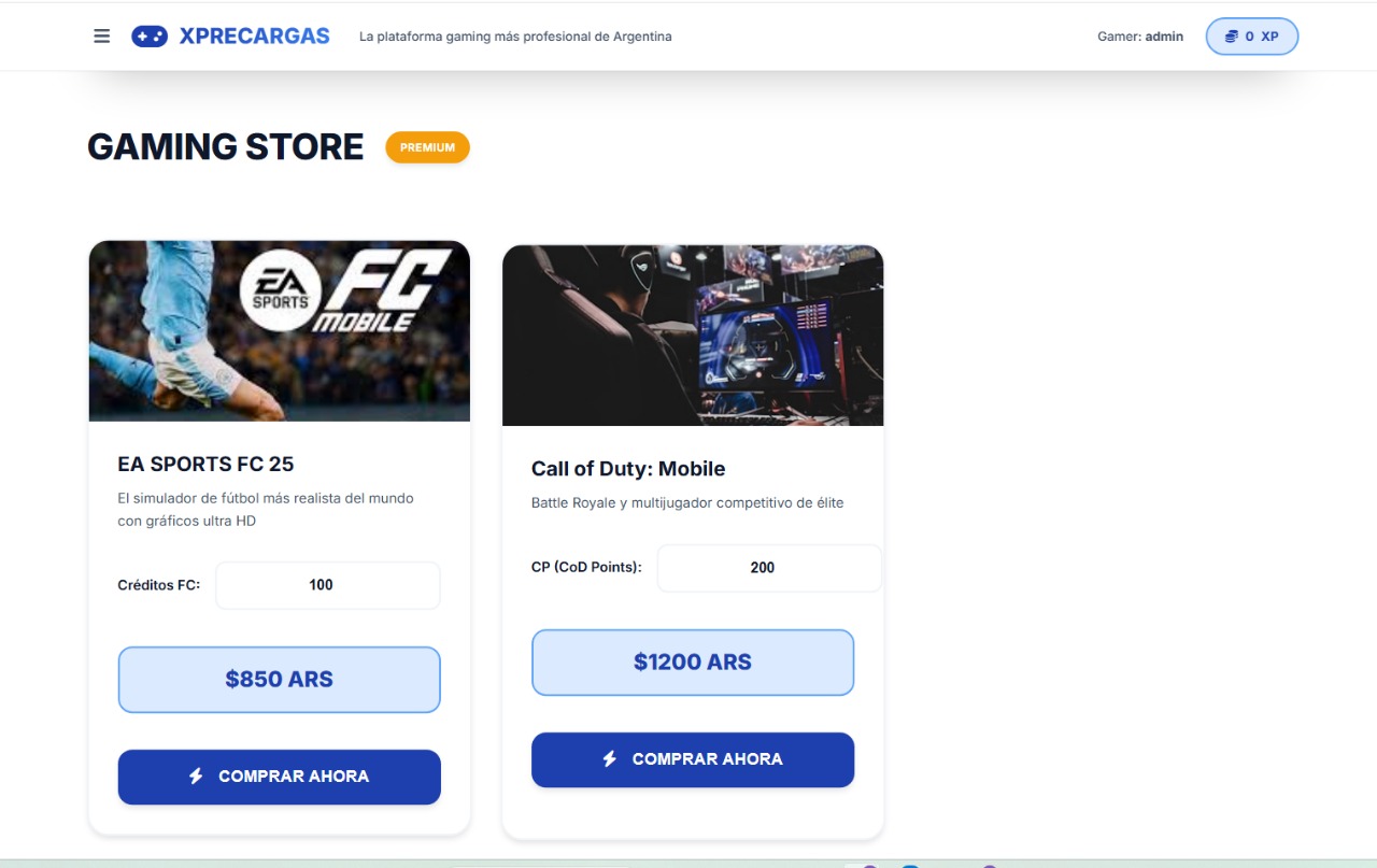 XPRecargas - Plataforma de recargas gaming